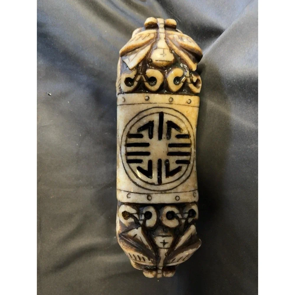Vintage hand-carved serpentine stone Foo Dog Covered box 9.5